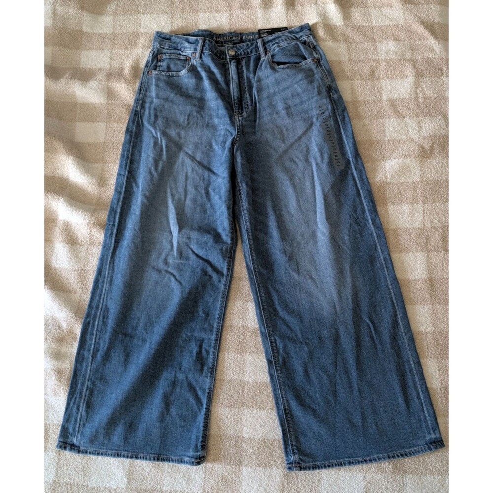 American Eagle Dreamy Drape Baggy Wide Leg Jeans Womens 12 Short NWT High Rise